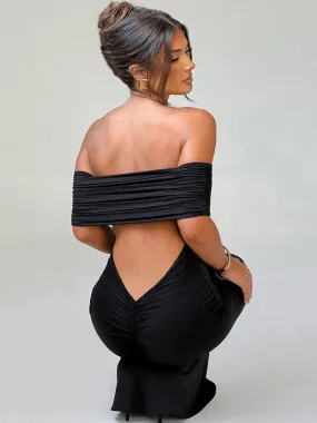 Elegant Strapless Black Maxi Dress