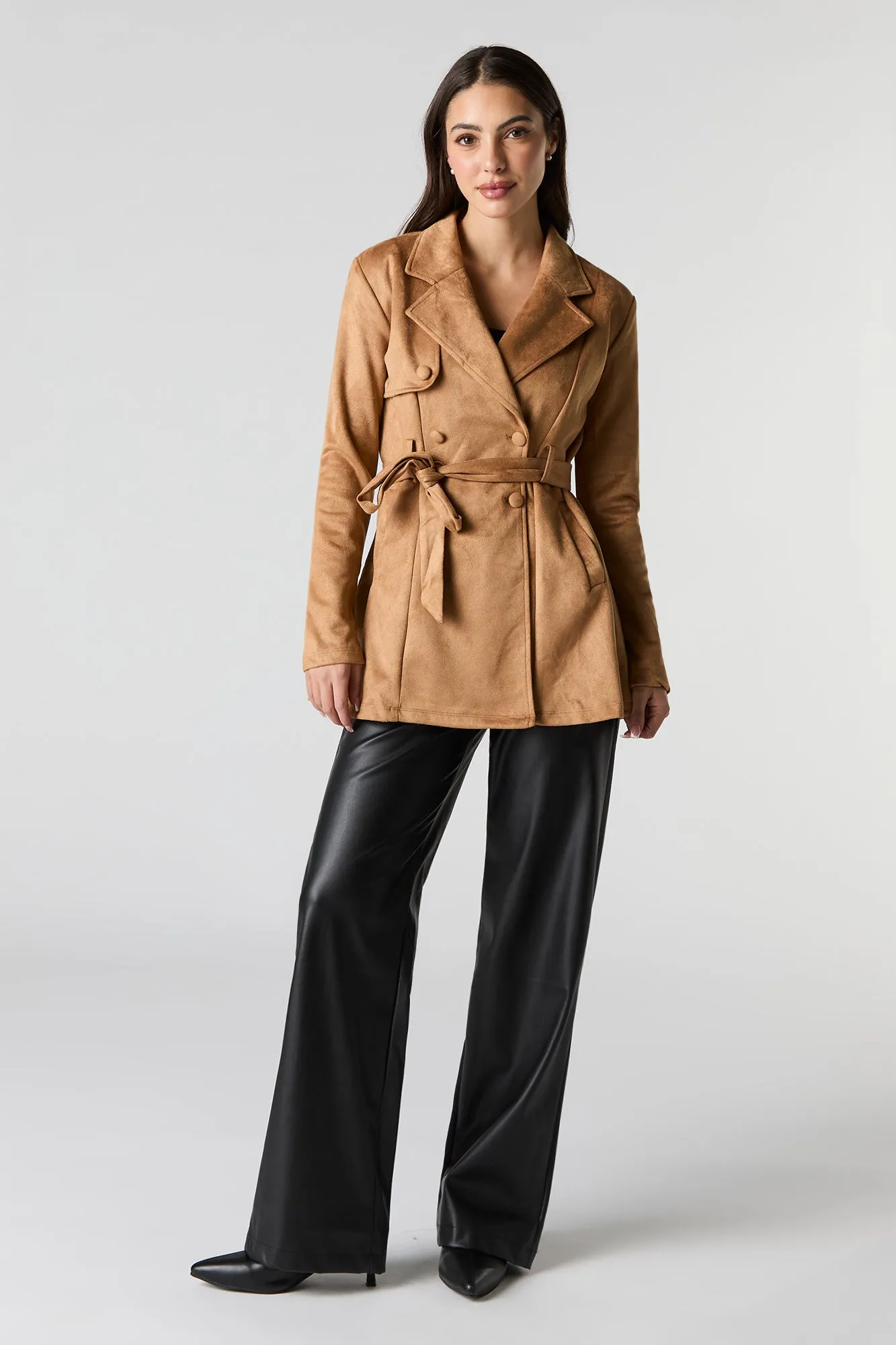 Faux Suede Trench Coat