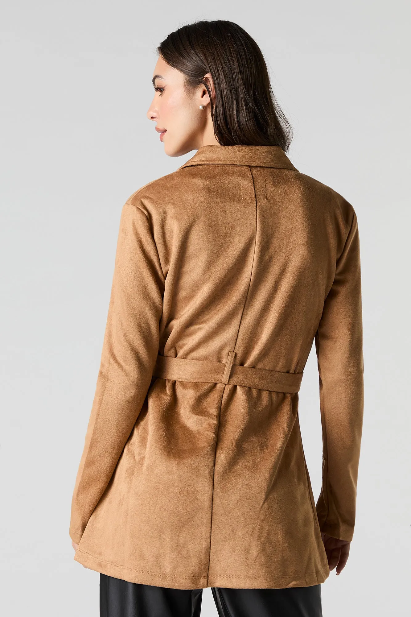 Faux Suede Trench Coat