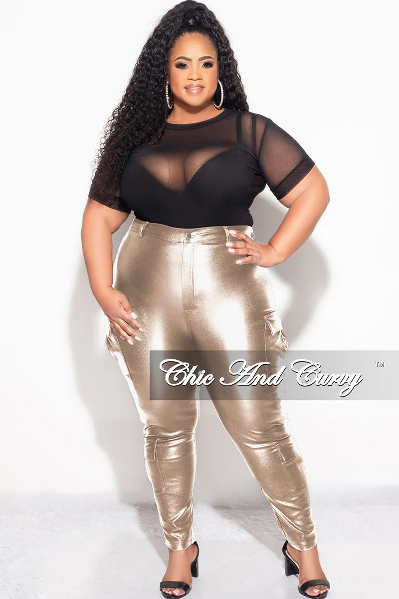 Final Sale Plus Size Slim Cargo Pants in Metallic Gold