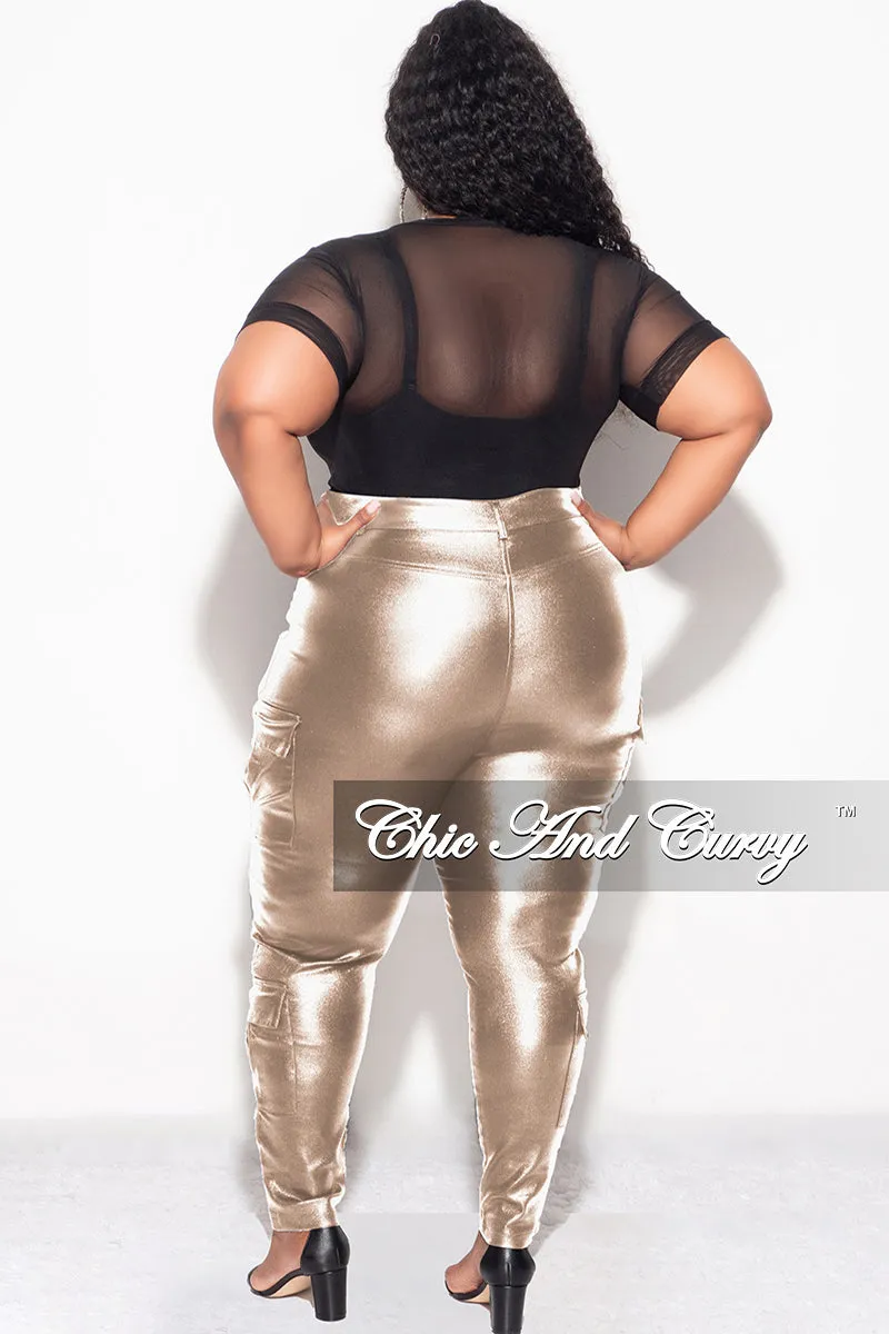 Final Sale Plus Size Slim Cargo Pants in Metallic Gold