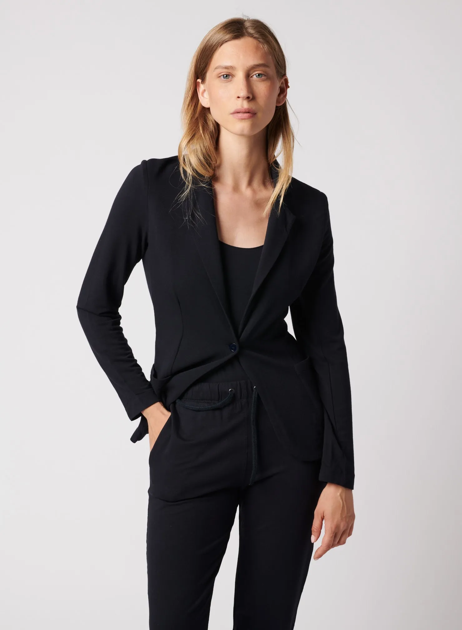 French Terry Brushed Fleece One-Button Blazer