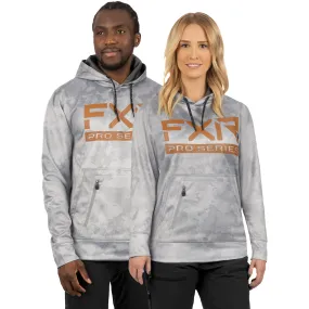 FXR  Pro Tech Pullover Hoodie Water Resistant Zippered Pouch Grey Camo Bronze