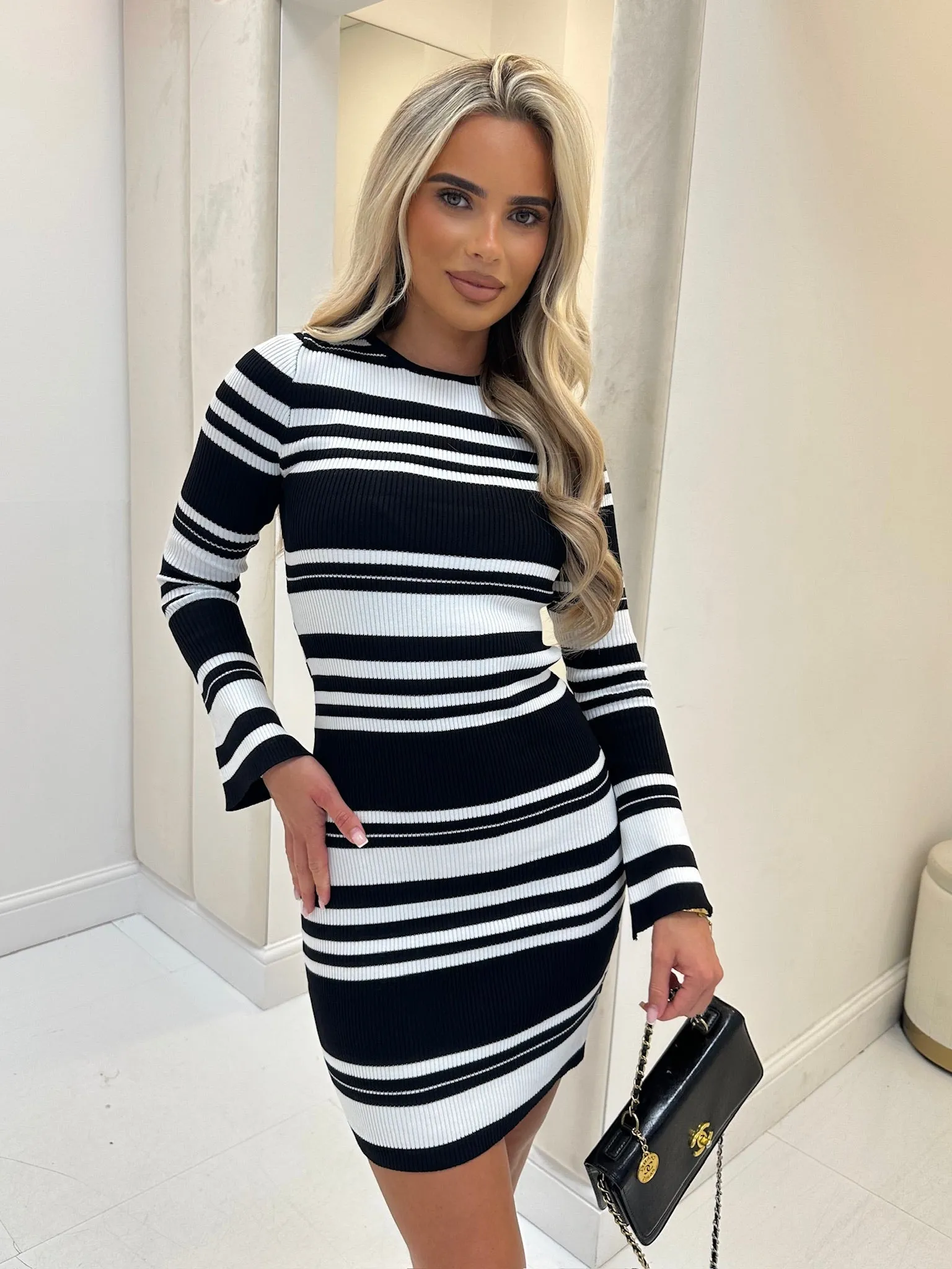 Georgie black/white stripe bodycon dress