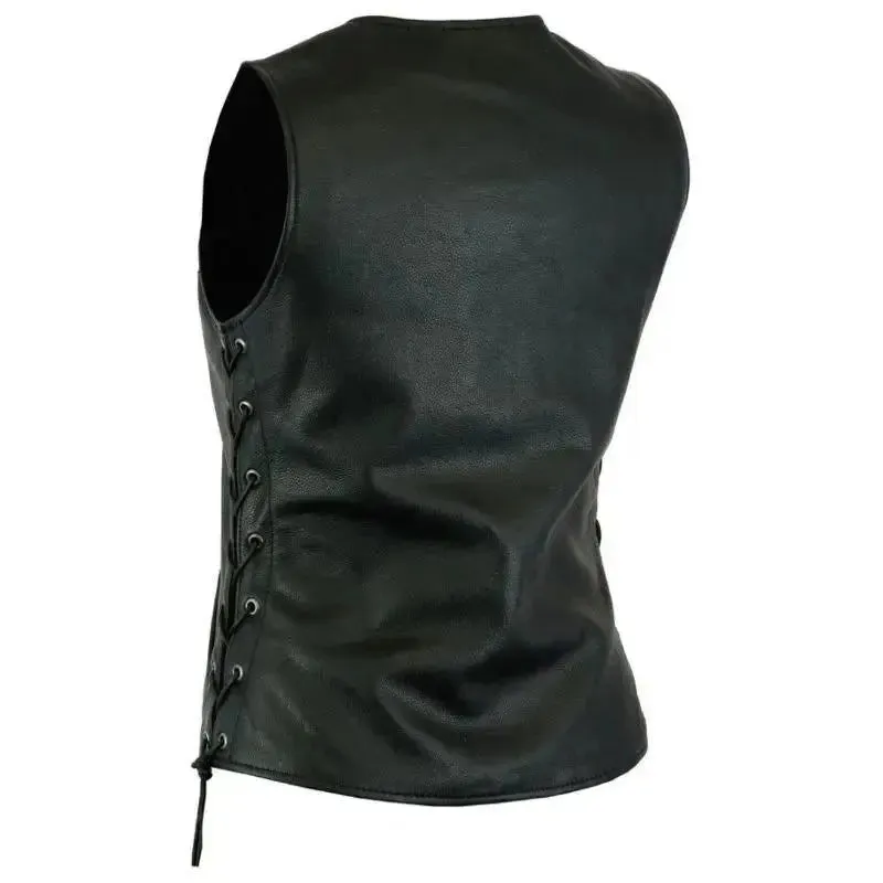 Gilet en cuir biker sans manche pour femme