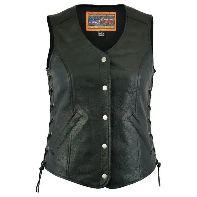 Gilet en cuir biker sans manche pour femme