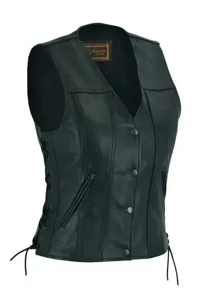 Gilet en cuir biker sans manche pour femme