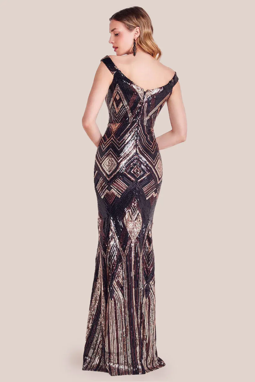 Goddiva Geometric Sequin Sleeveless Maxi - Black