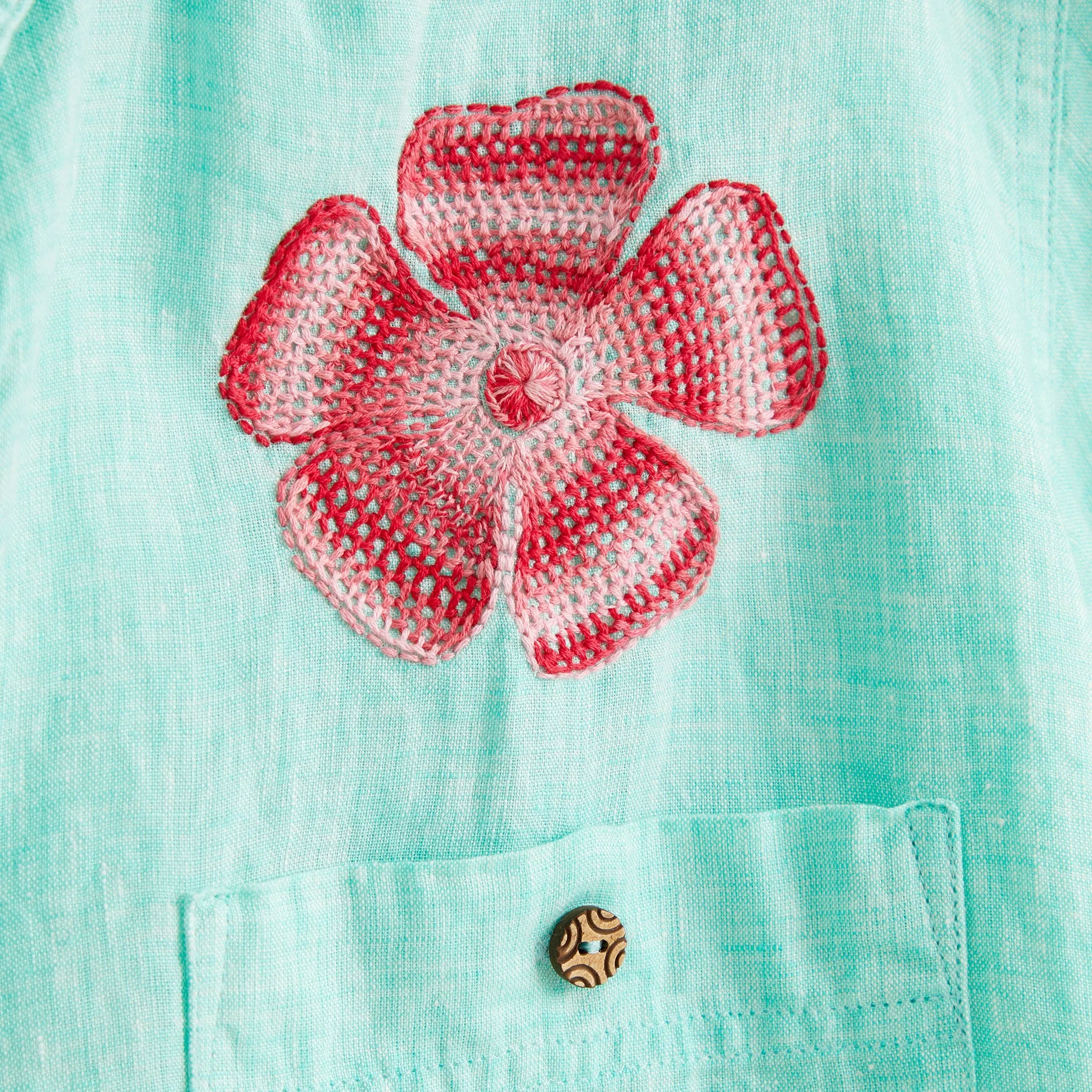 Hand-Embroidered Hibiscus Shirt