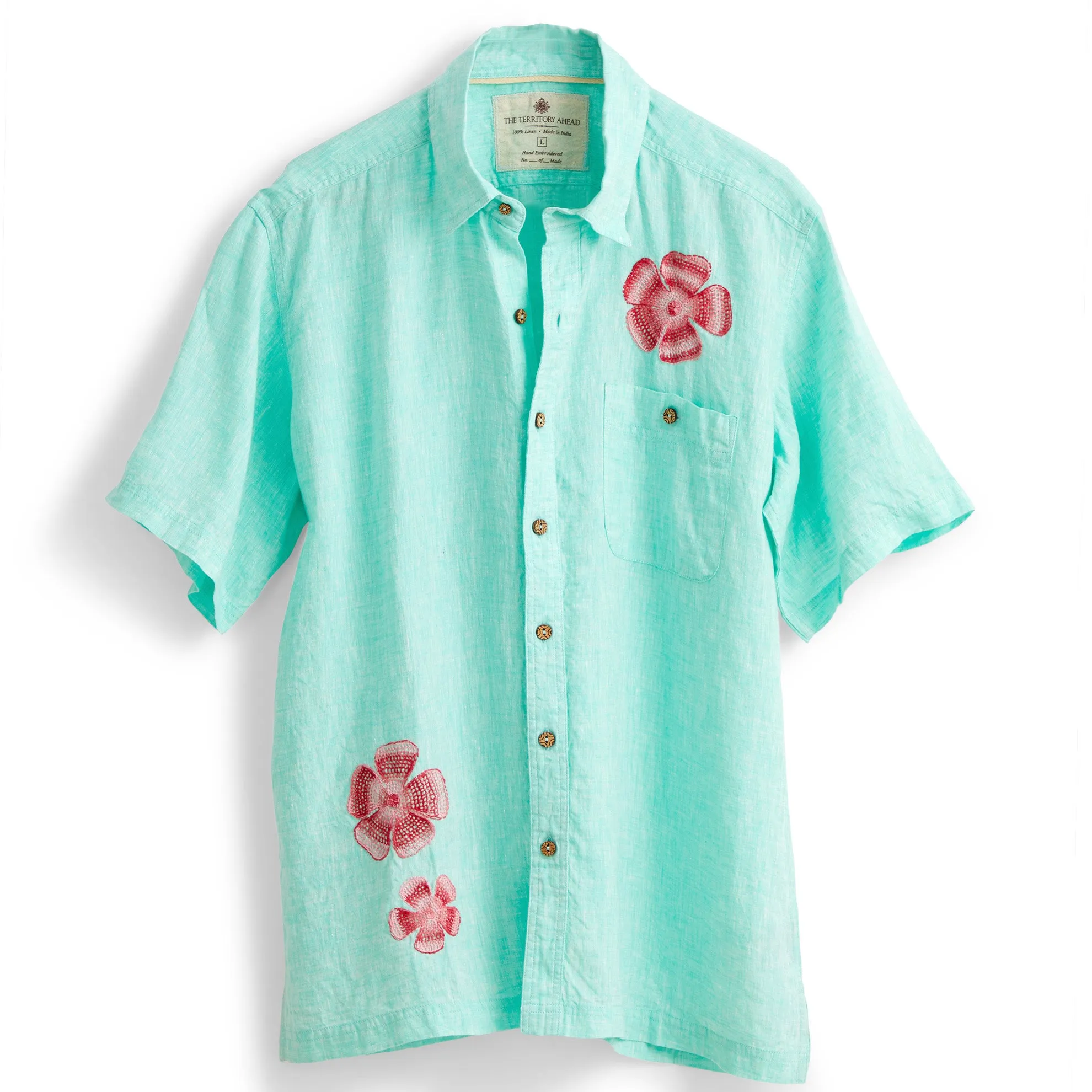 Hand-Embroidered Hibiscus Shirt