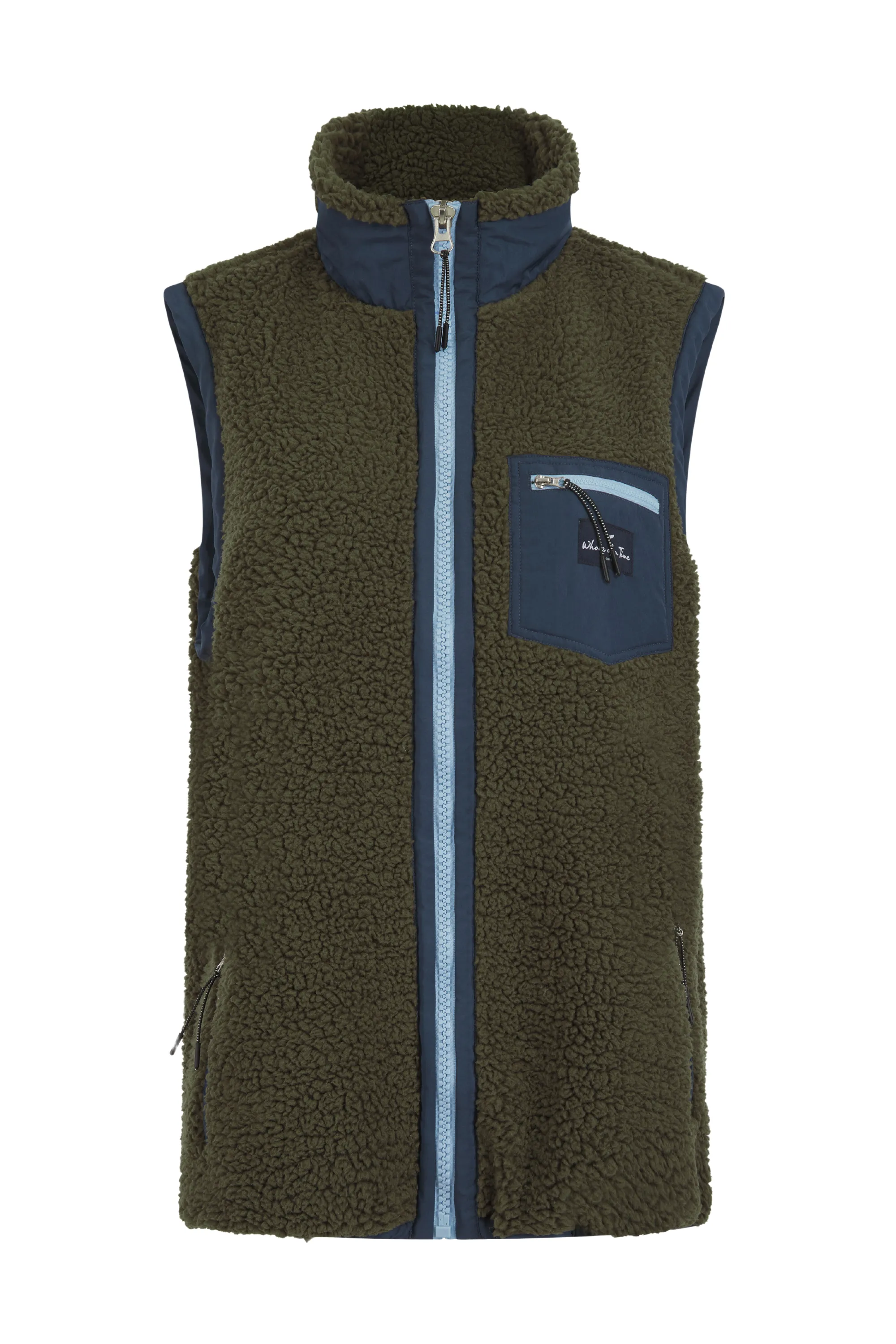 Highland Unisex Sherpa Gilet - Olive/Blue