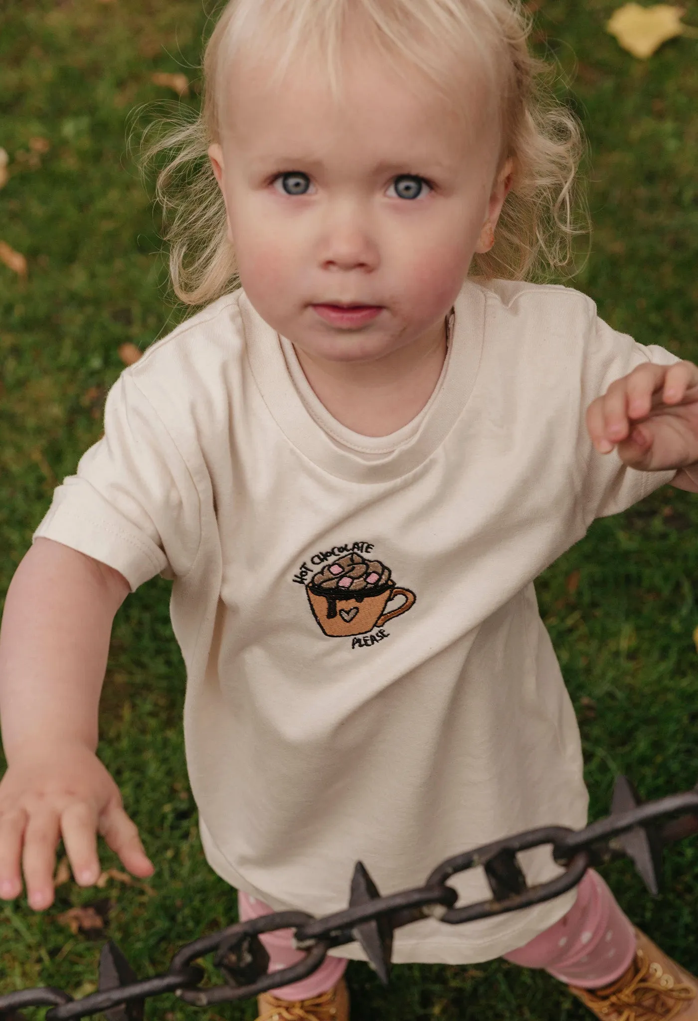 Hot Chocolate Embroidered Organic Cotton Childrens T-Shirt