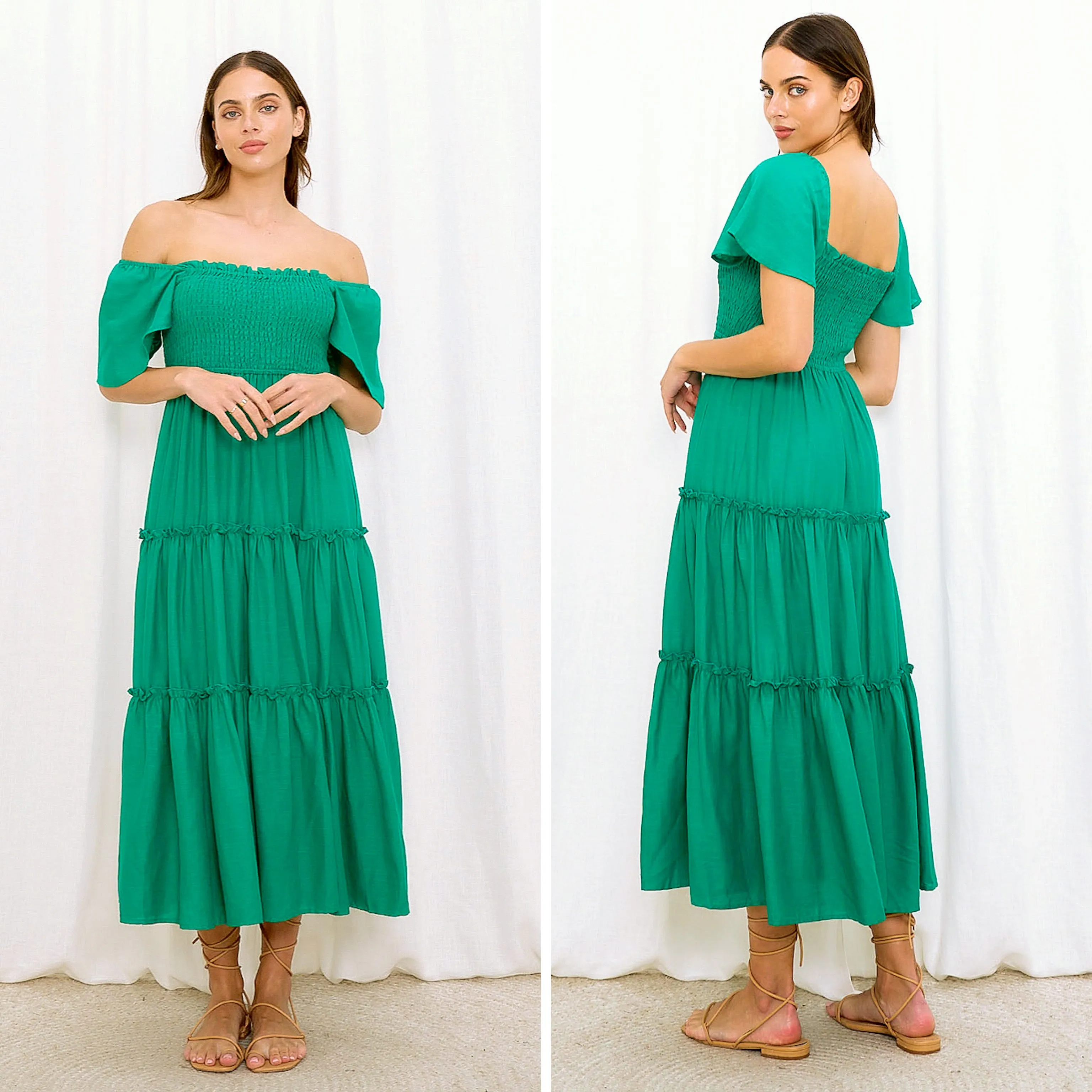 Iris Maxi - Jodie Shirred Midi, Green