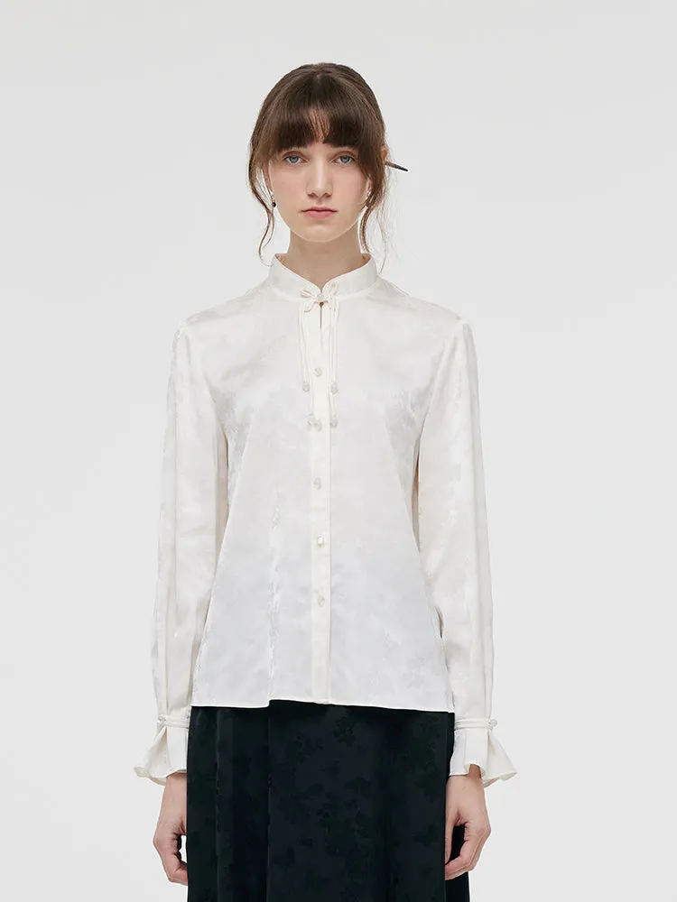 Jacquard Mandarin Collared Women Shirt