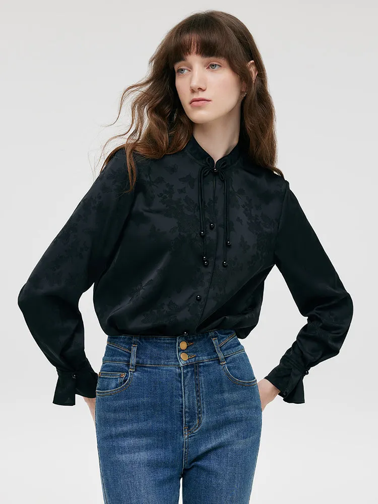 Jacquard Mandarin Collared Women Shirt