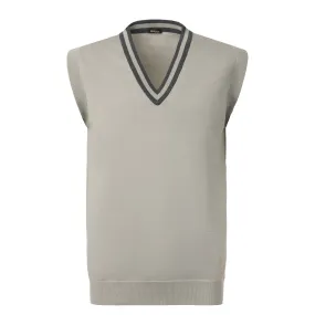 Jersey-Cotton V-Neck Gilet in Light Grey