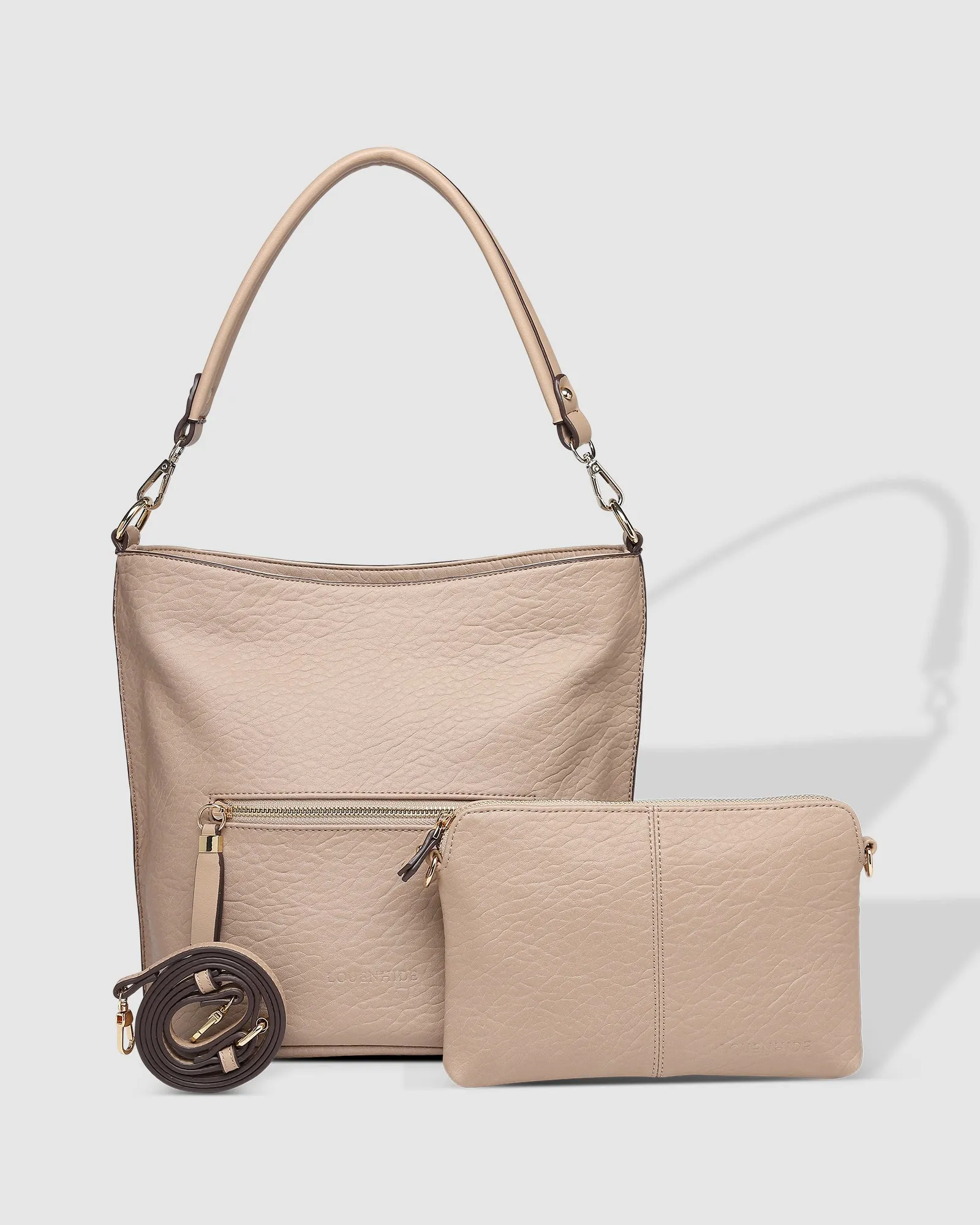 JUNO HANDBAG WITH LOGO STRAP PUTTY