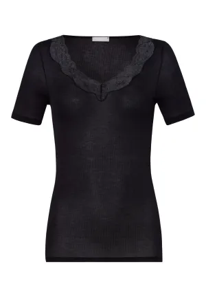 Lace Delight Fine Ribbed Cotton Top | Black 71376-019