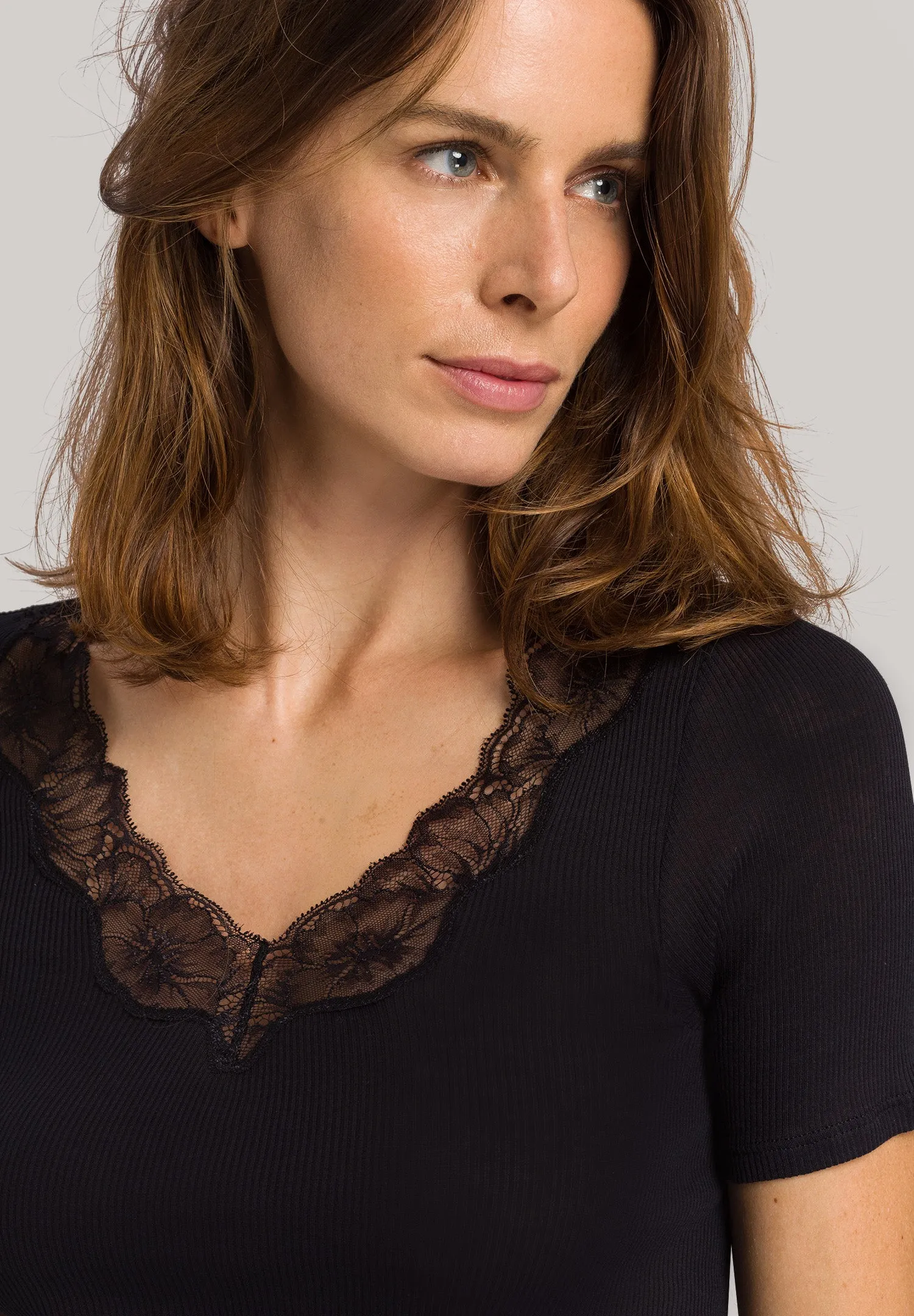 Lace Delight Fine Ribbed Cotton Top | Black 71376-019