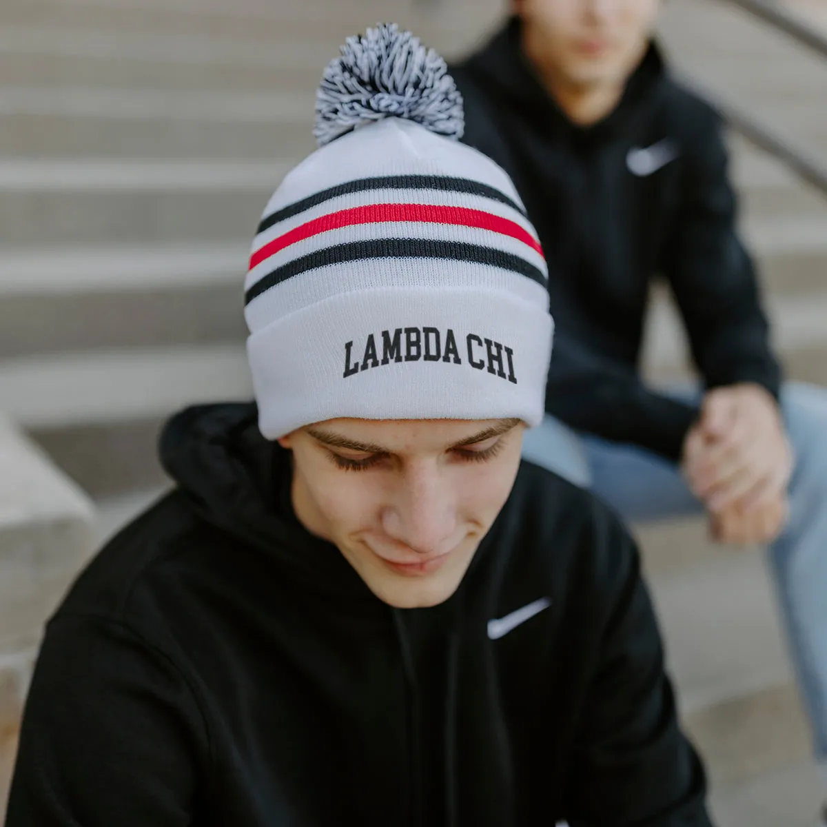 Lambda Chi White Hockey Knit Beanie