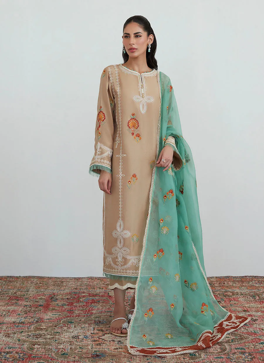 Latte Embroidered Shirt with Organza Dupatta