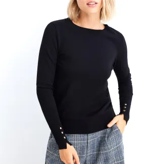 Lightweight Buttoned Cuff Jumper
 Black