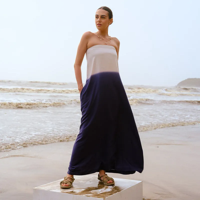 Linen Ombre Maxi Dress for Women | Blue & White