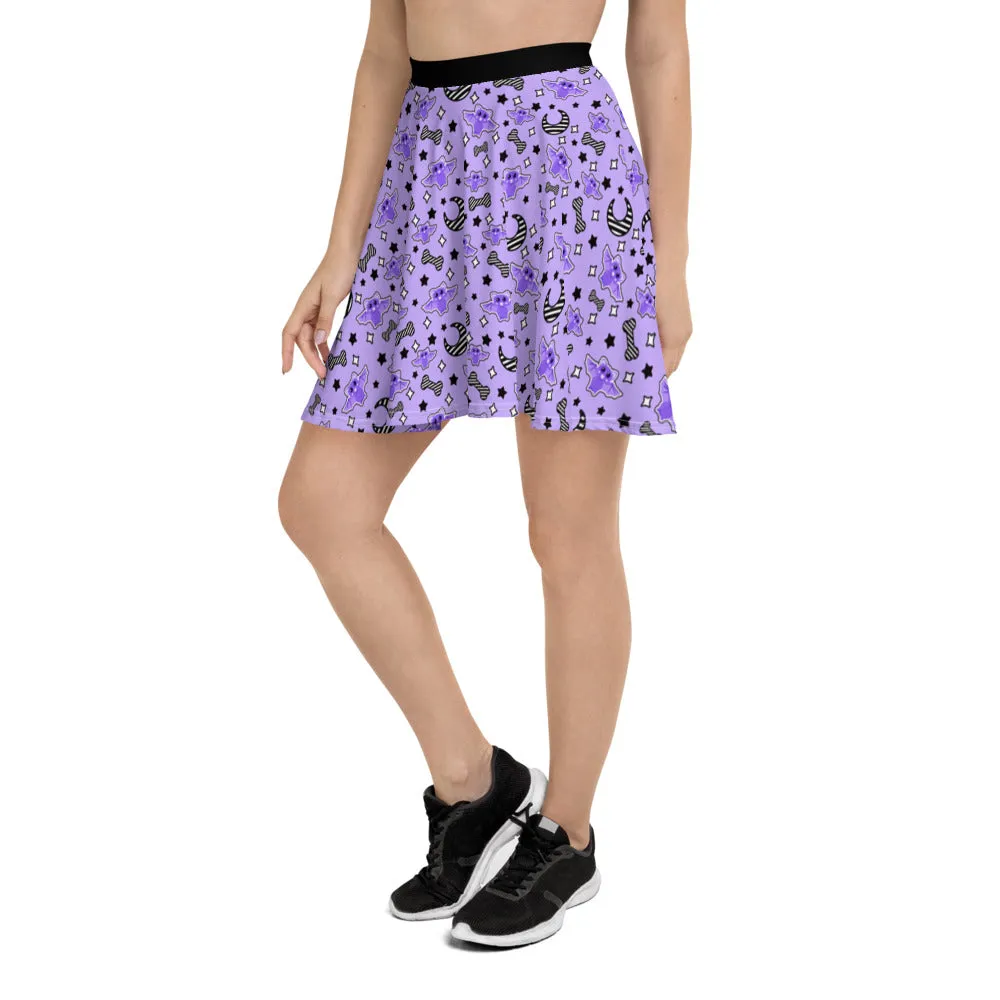 Magical Kawaii Spooky Bats Purple Skater Skirt