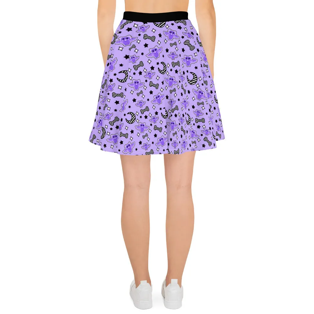 Magical Kawaii Spooky Bats Purple Skater Skirt