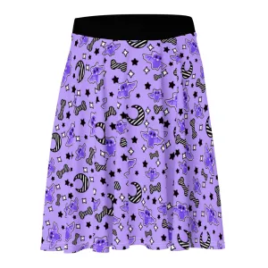 Magical Kawaii Spooky Bats Purple Skater Skirt