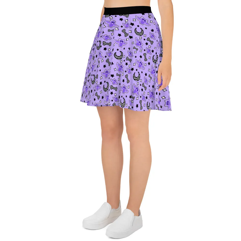 Magical Kawaii Spooky Bats Purple Skater Skirt