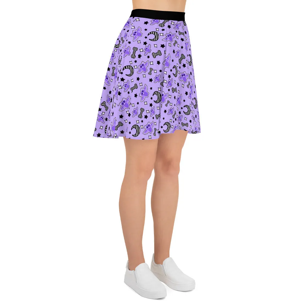 Magical Kawaii Spooky Bats Purple Skater Skirt