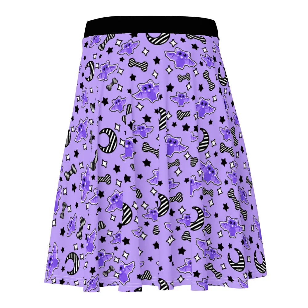 Magical Kawaii Spooky Bats Purple Skater Skirt