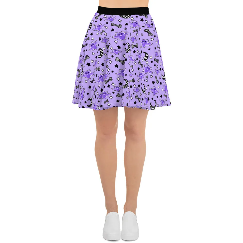 Magical Kawaii Spooky Bats Purple Skater Skirt