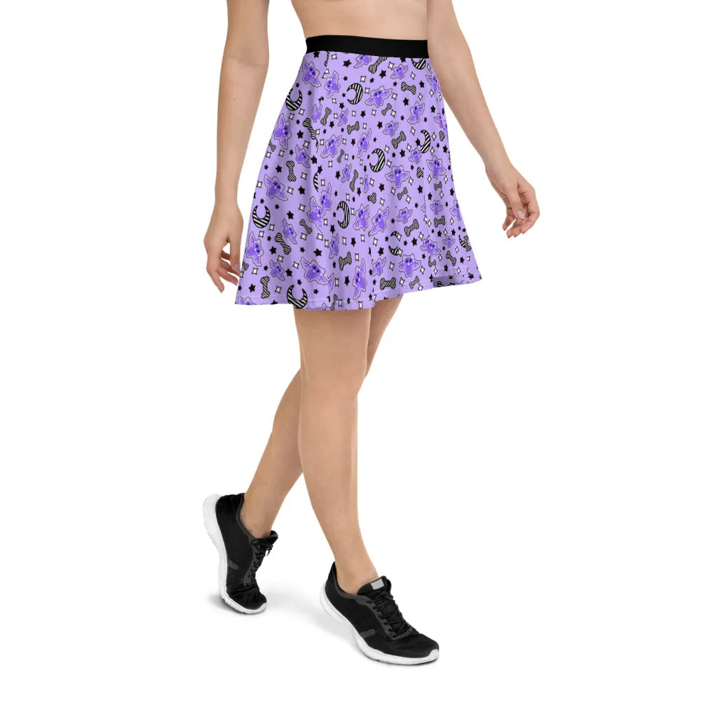 Magical Kawaii Spooky Bats Purple Skater Skirt