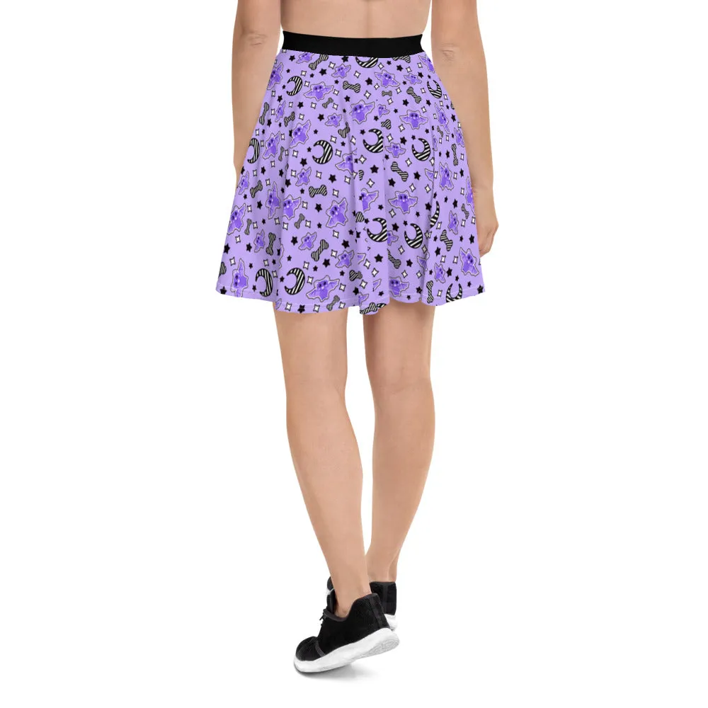 Magical Kawaii Spooky Bats Purple Skater Skirt