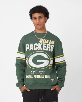 Majestic Athletic Green Bay Packers Stripe Crest Crewneck Dark Cedar