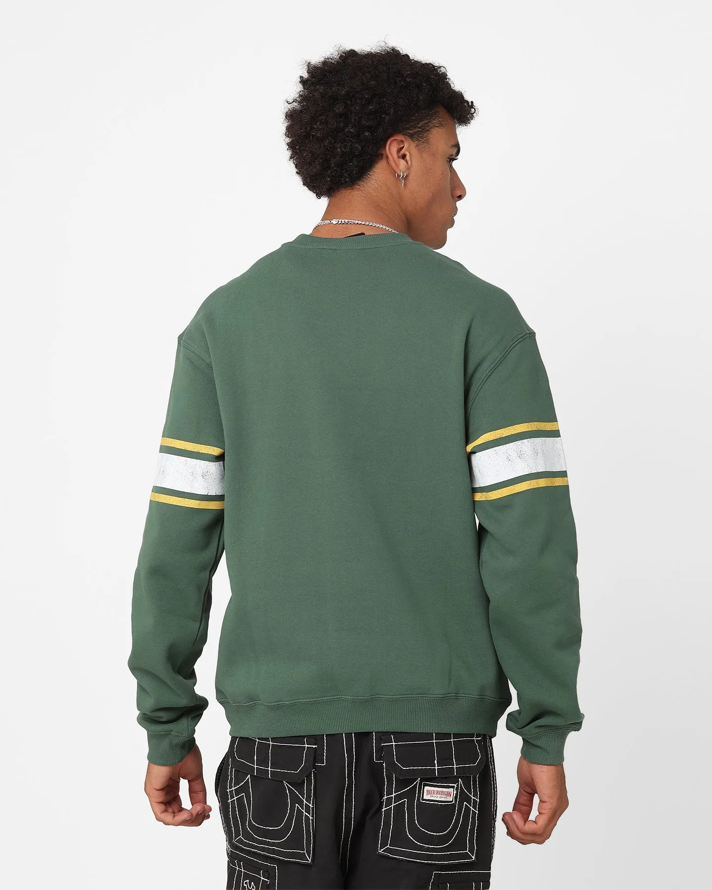 Majestic Athletic Green Bay Packers Stripe Crest Crewneck Dark Cedar