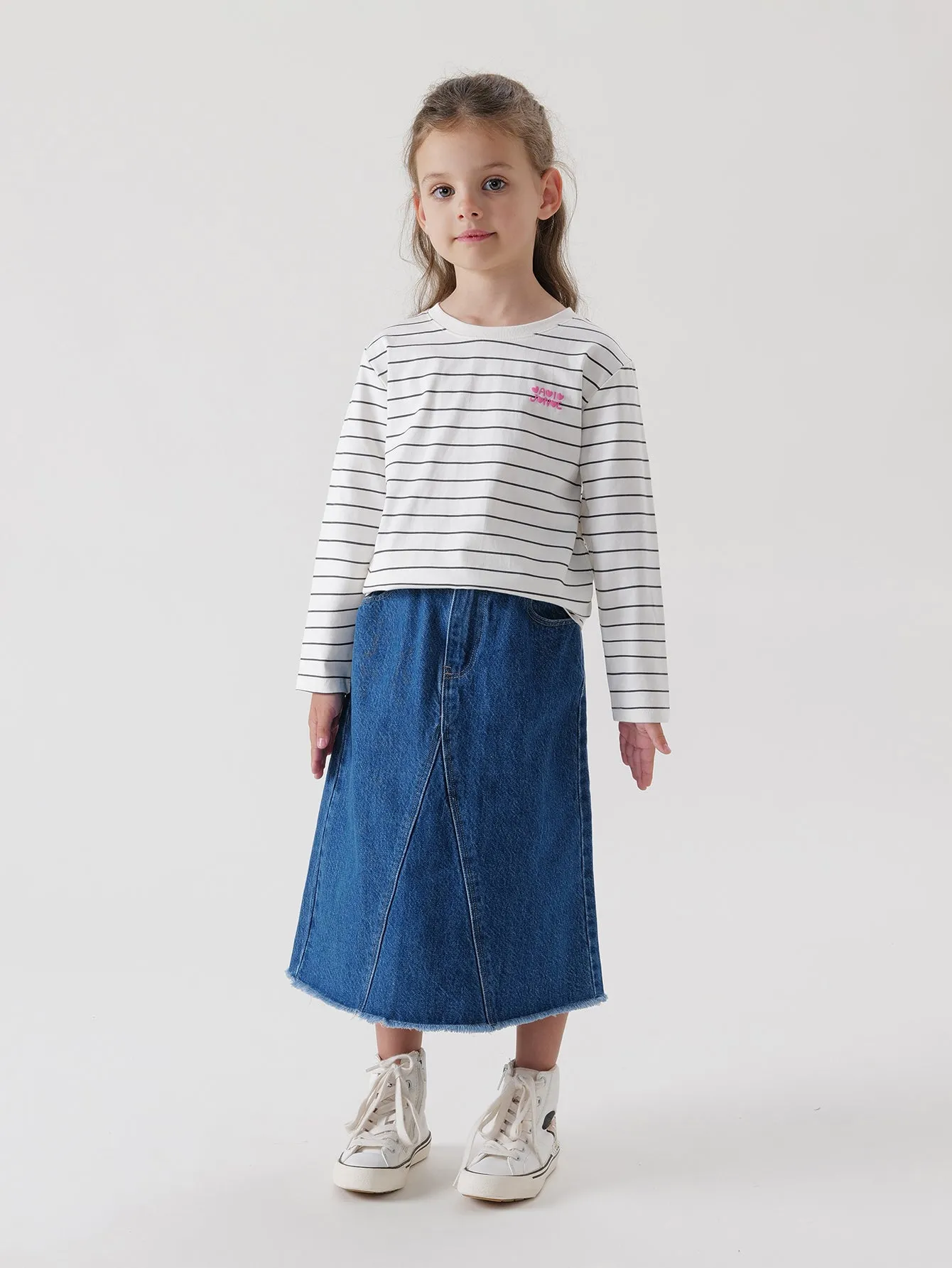 MARC & JANIE Girls A-Line Denim Skirt Midi Jean Skirt 241595