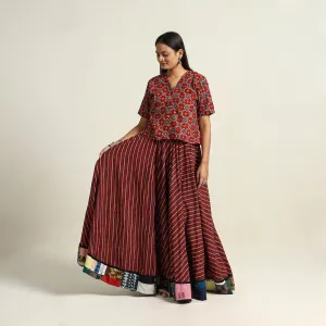 Maroon - Hand Block Printed Cotton Long Ajrakh Skirt 02