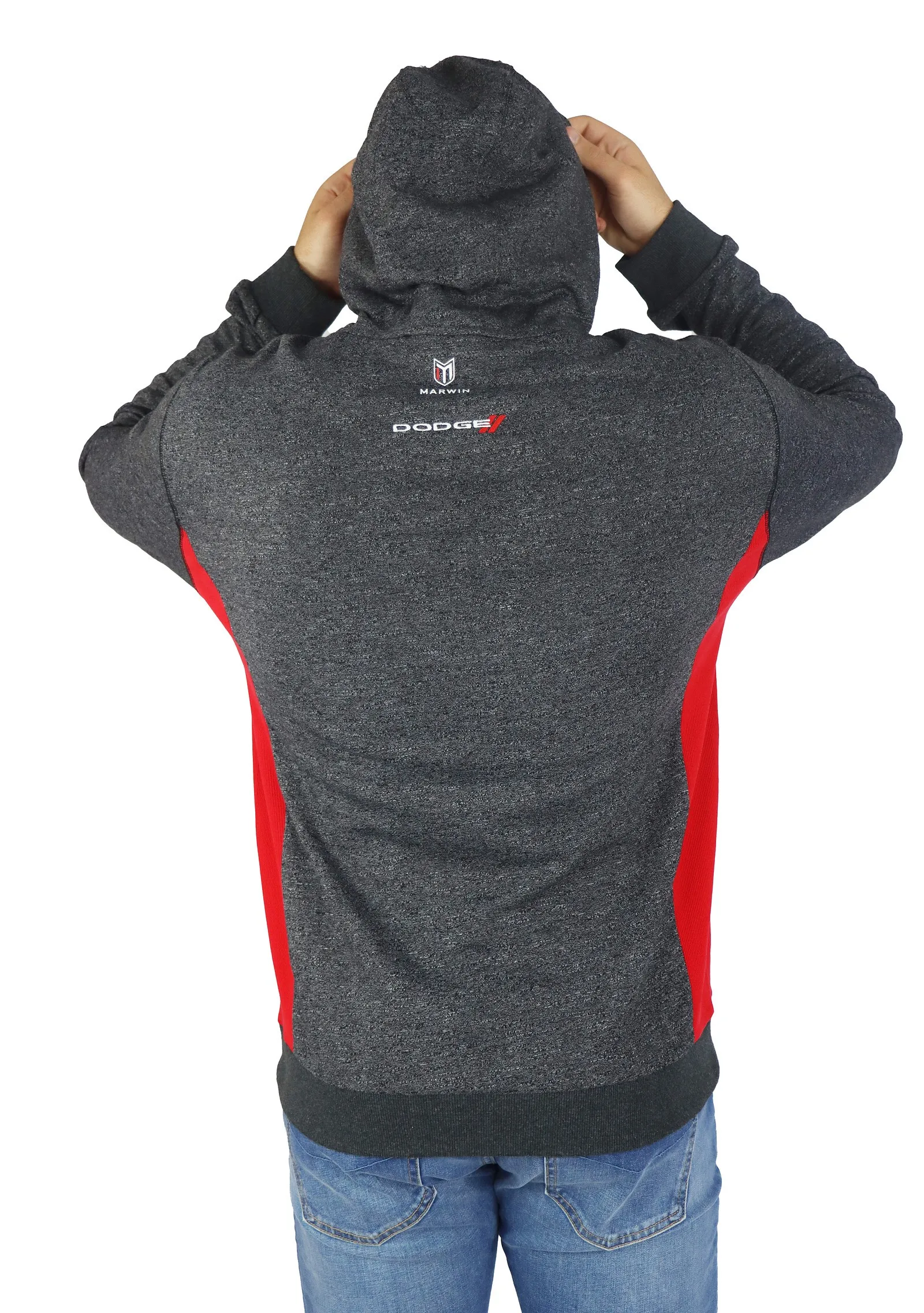 Marwin Sports Dodge Hellcat  Men's Pullover Hoodie - Grey/Red