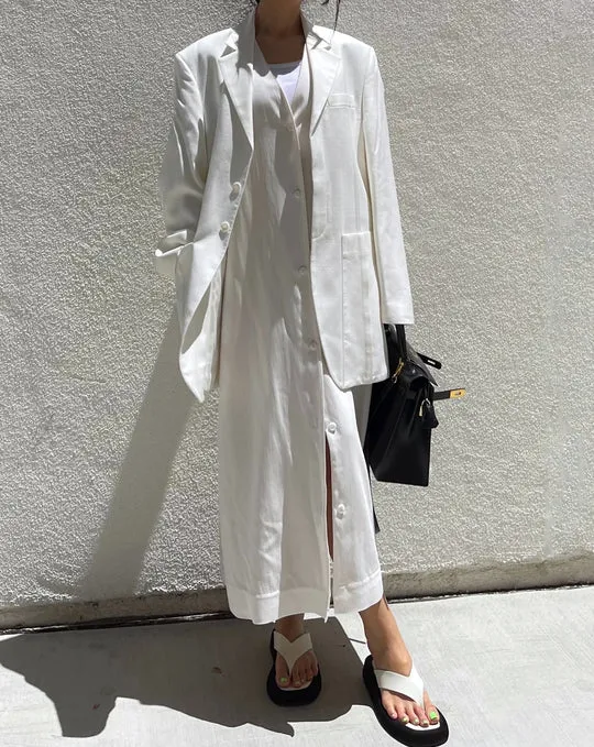 Maxi Vest Dress with Scarf in Off White