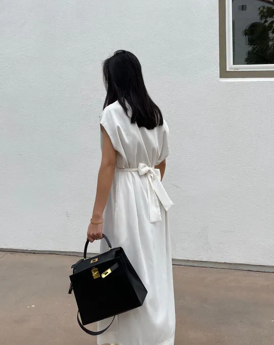 Maxi Vest Dress with Scarf in Off White