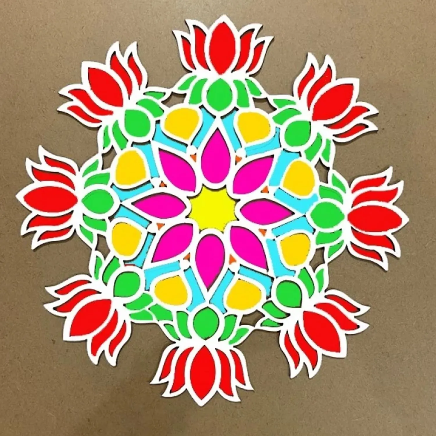 MDF Rangoli Mat with Wooden Base.Easy to Use.Just Fill It Up with Rangoli,Flowers,Pulses Inland Rangoli Stencils Border for Floor Home Diwali Decoration-Reusable DIY Rangoli Stencil (Dual_Layer_D25)