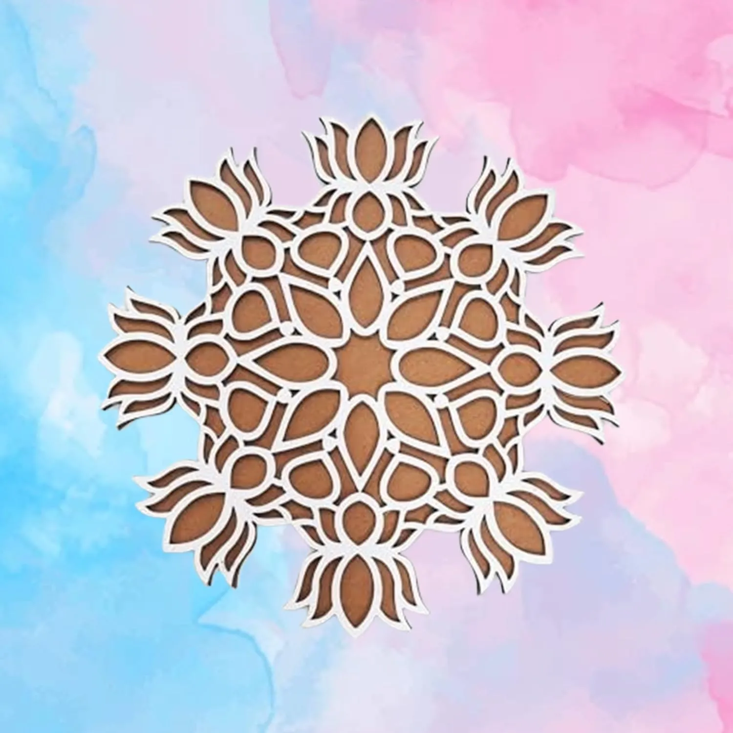 MDF Rangoli Mat with Wooden Base.Easy to Use.Just Fill It Up with Rangoli,Flowers,Pulses Inland Rangoli Stencils Border for Floor Home Diwali Decoration-Reusable DIY Rangoli Stencil (Dual_Layer_D25)