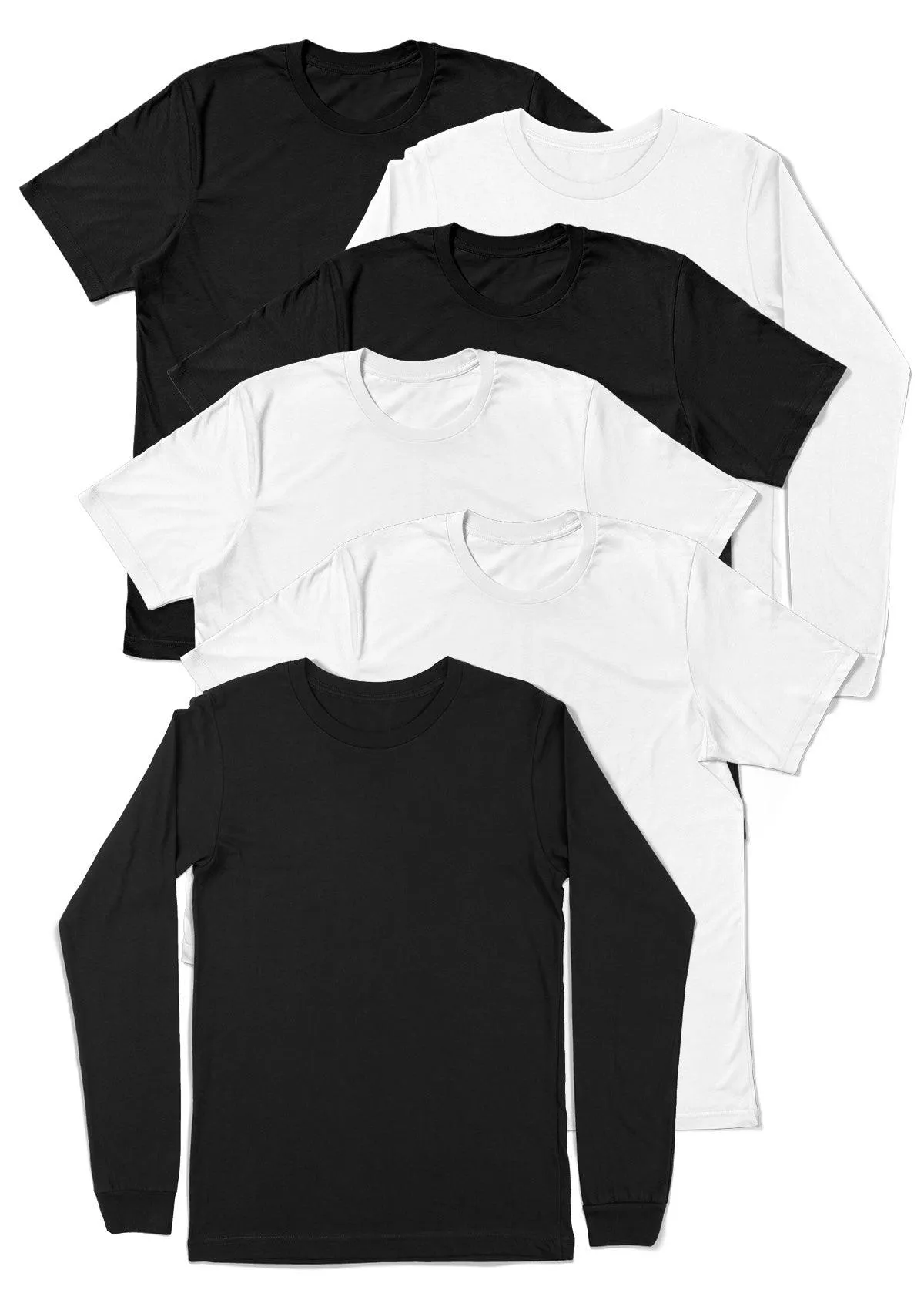 Men's Black & White T-Shirt Combo Pack - Short & Long Sleeve