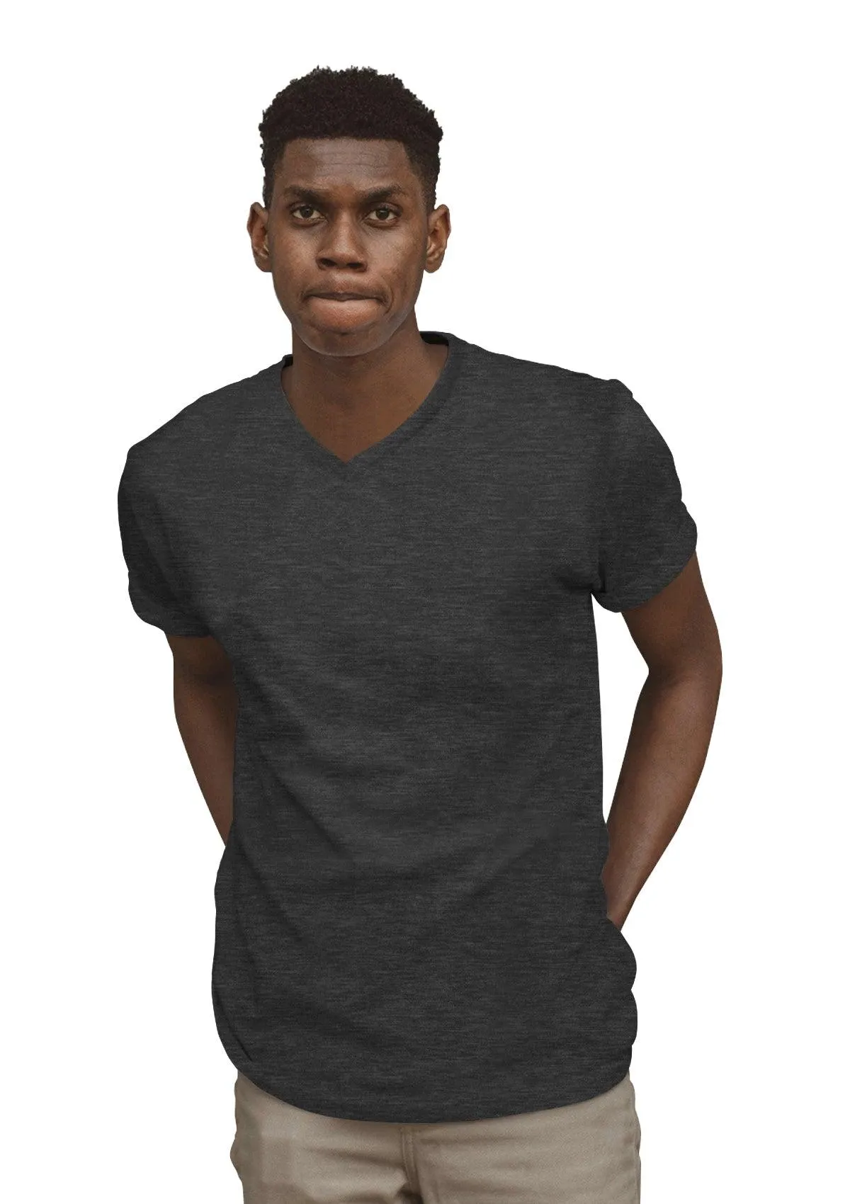 Men's Black Gray Heather V-Neck Short Sleeve T-Shirt