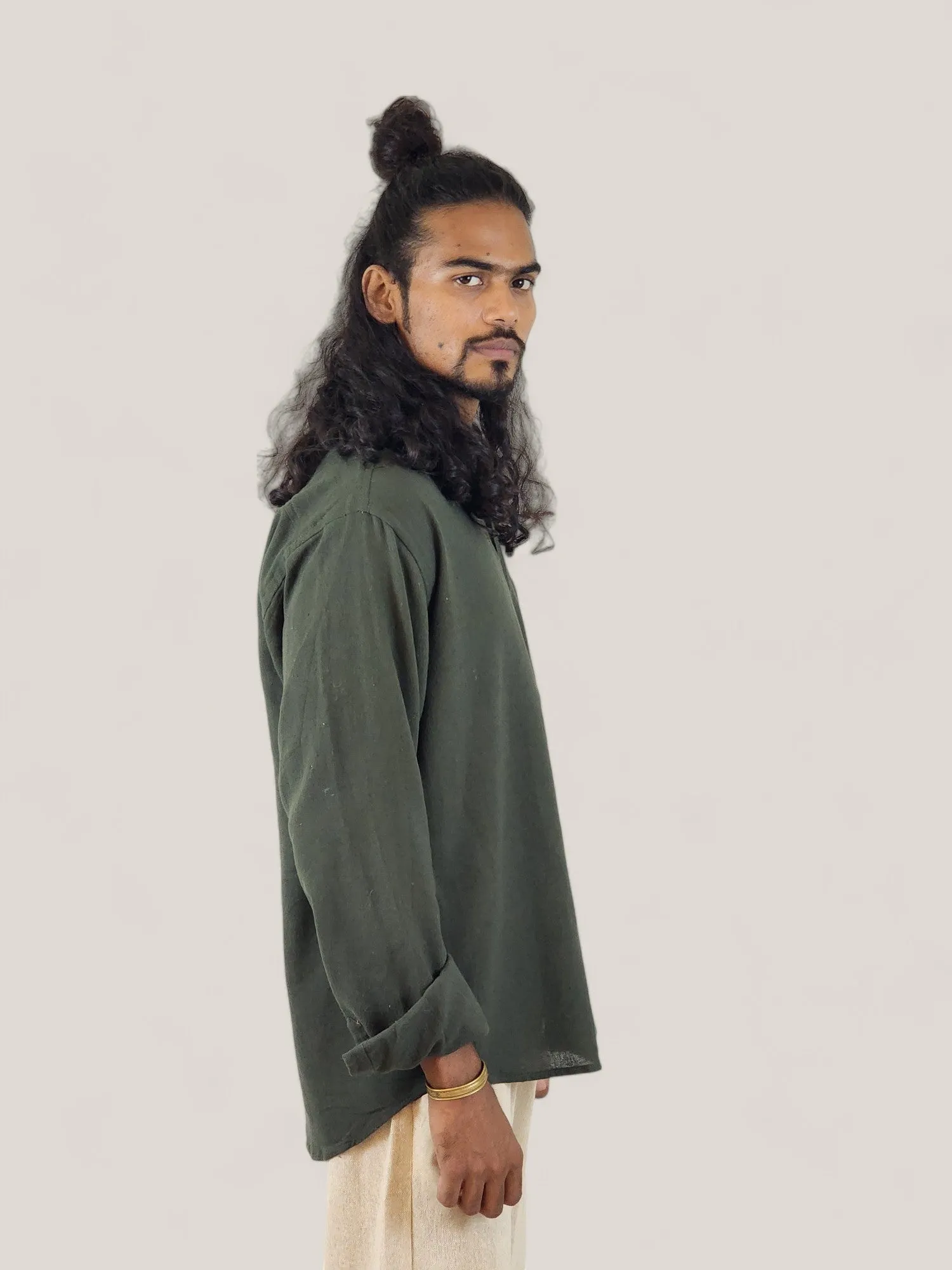 Men's Forest Green Organic Cotton Long Sleeve Button Down