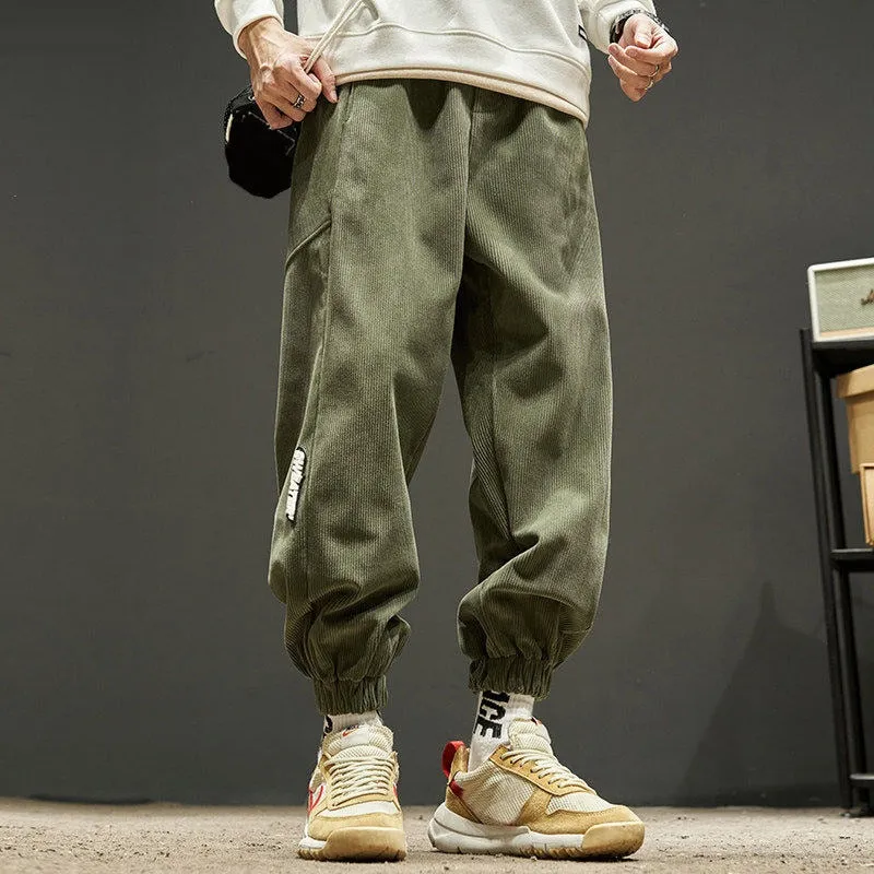 Men's Spring Autumn Fashion Japanese Streetwear Trousers Casual Solid Loose Corduroy Cargo Hip Hop Oversized 5XL Harem Pants