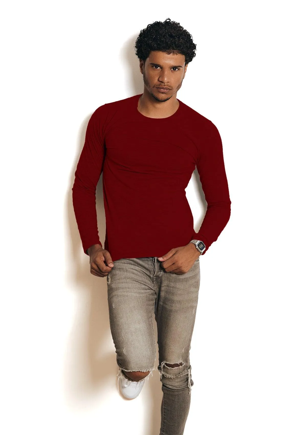 Mens T-Shirts Long Sleeve Blood Red